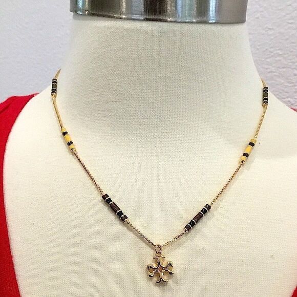 TORY BURCH 18k GOLD KIRA LOGO NECKLACE